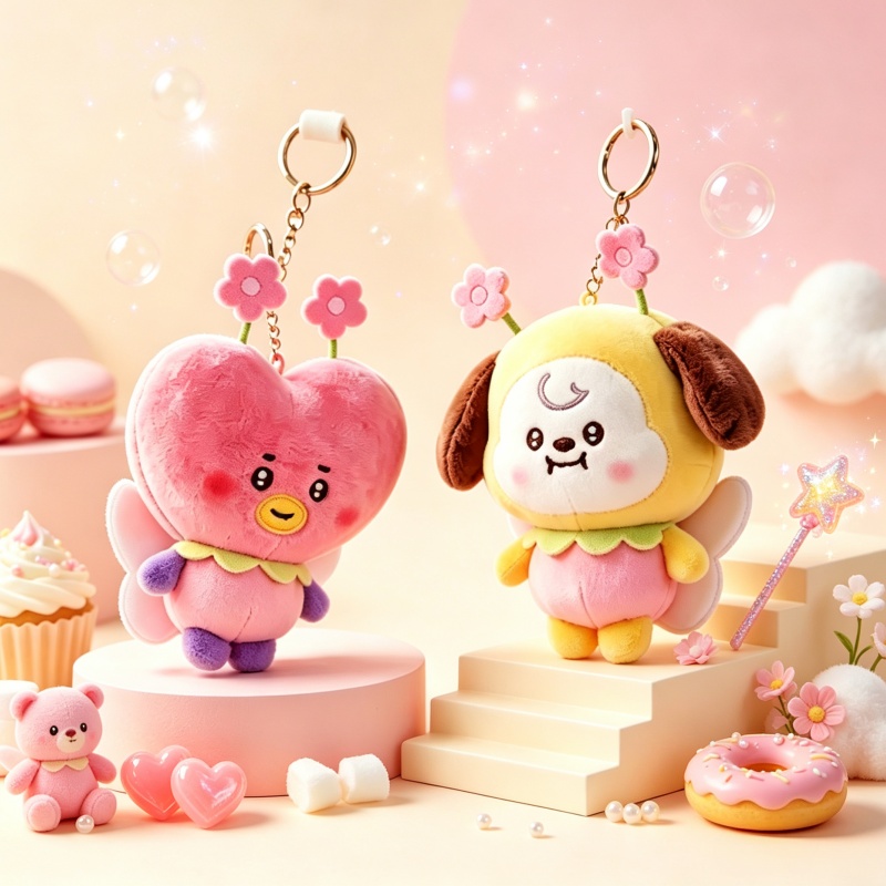 Cookies Pack - พวงกุญแจตุ๊กตาผ้าซีรีส์ดอกซากุระ BT21 น่ารักคาวาอี้ ชิมมี่ คุกกี้ โคยา