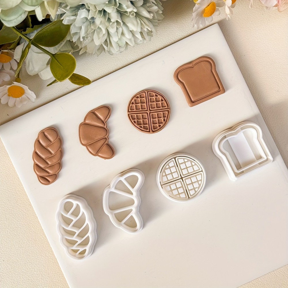 Cookies Pack - ชุดเครื่องตัดคุกกี้รูปขนมปัง 4 ชิ้น, ครัวซองต์, ขนมปังปิ้ง, วาฟเฟิล